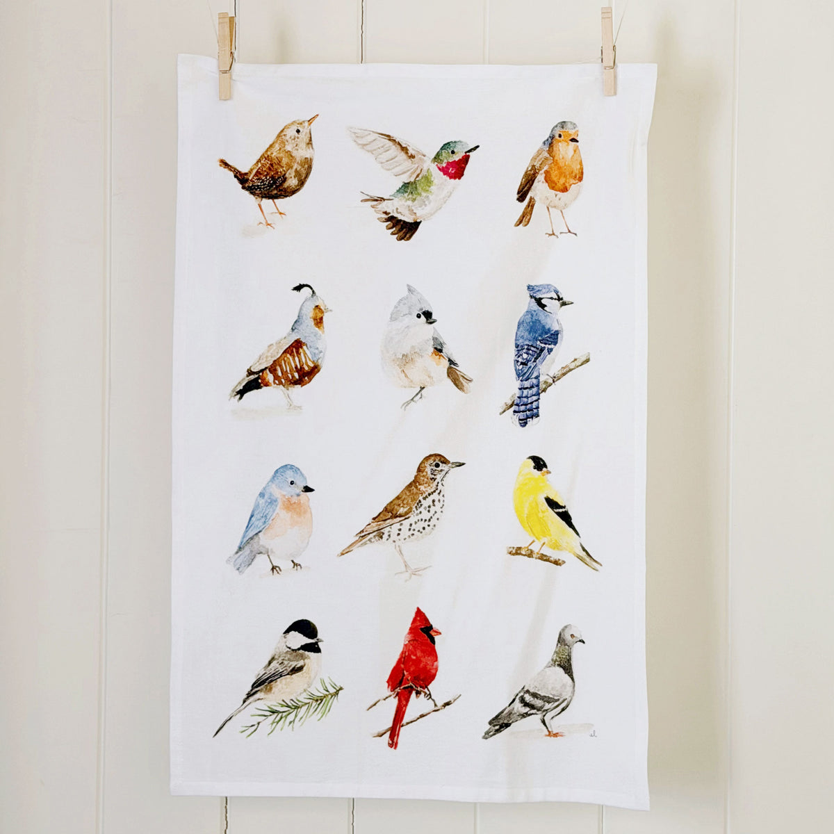birds cotton flour sack tea towel