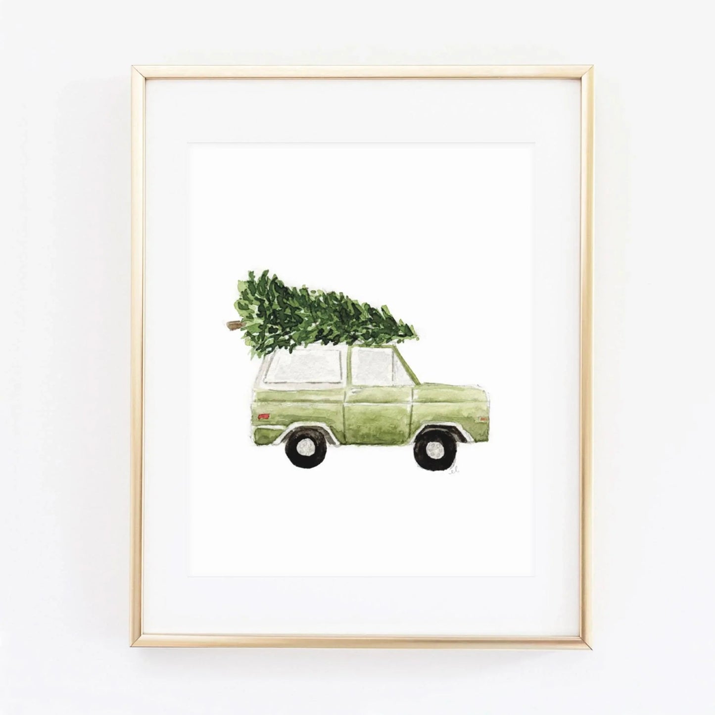 christmas tree truck watercolor wall art print