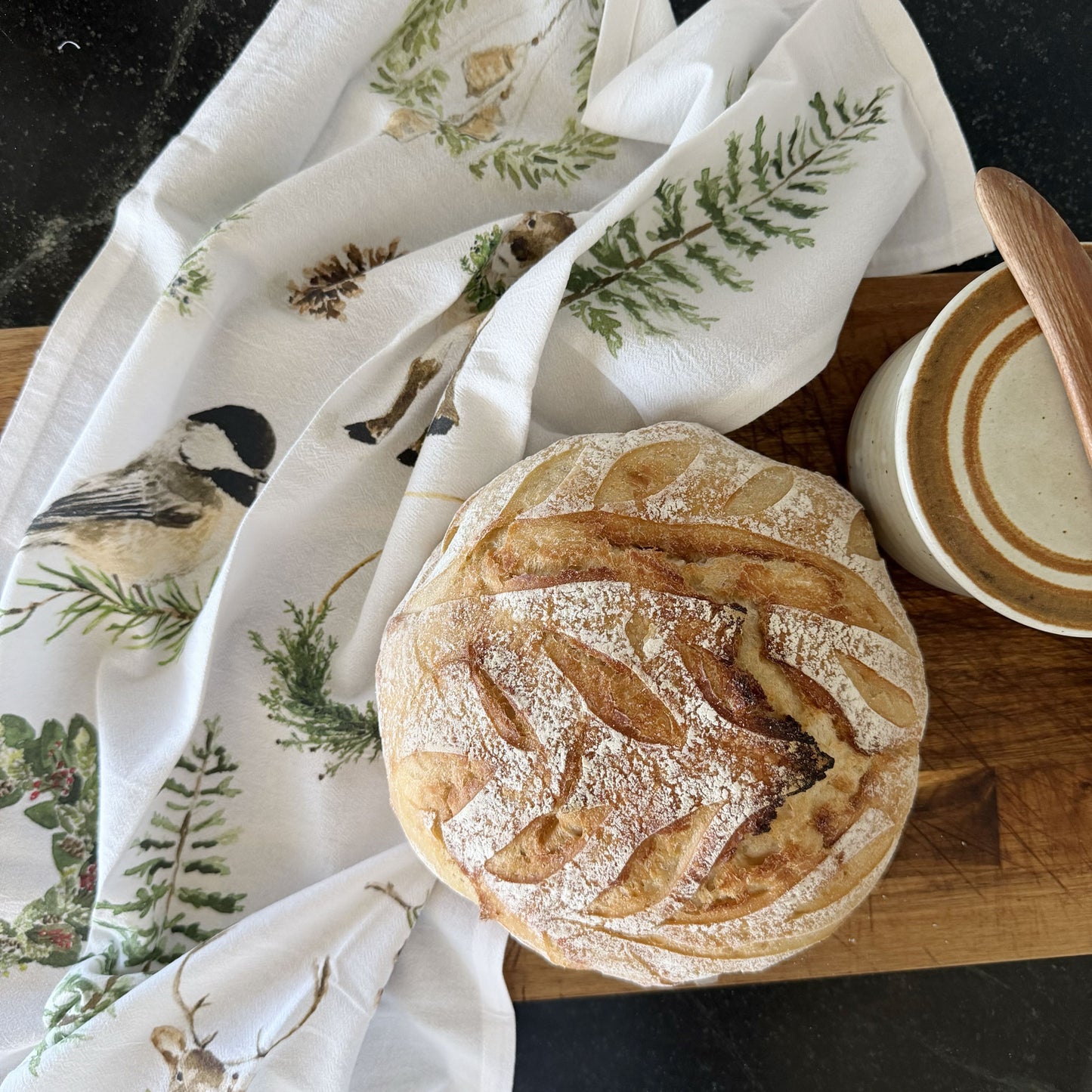 evergreen christmas cotton flour sack tea towel
