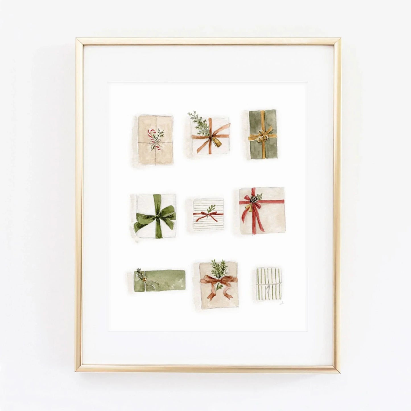 wrapped gifts watercolor wall art print