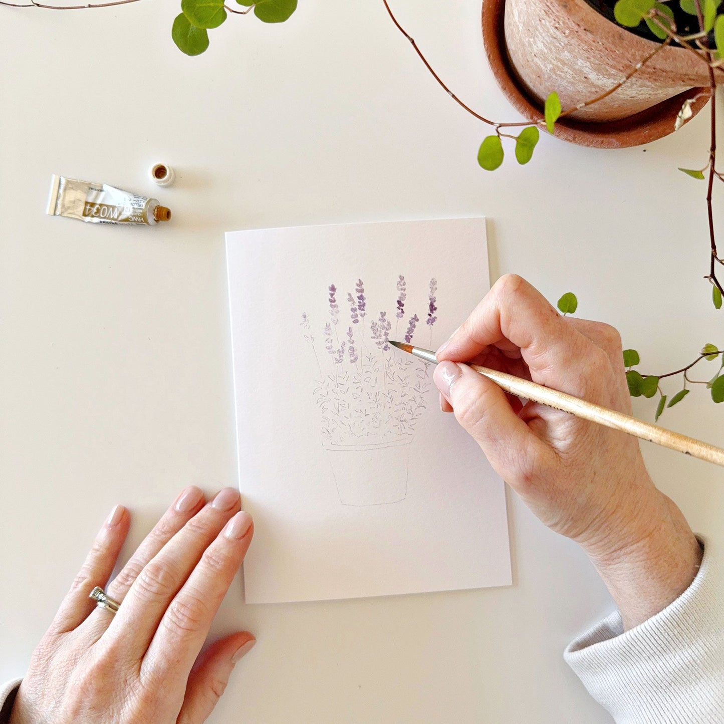 potted plants paintable notecards