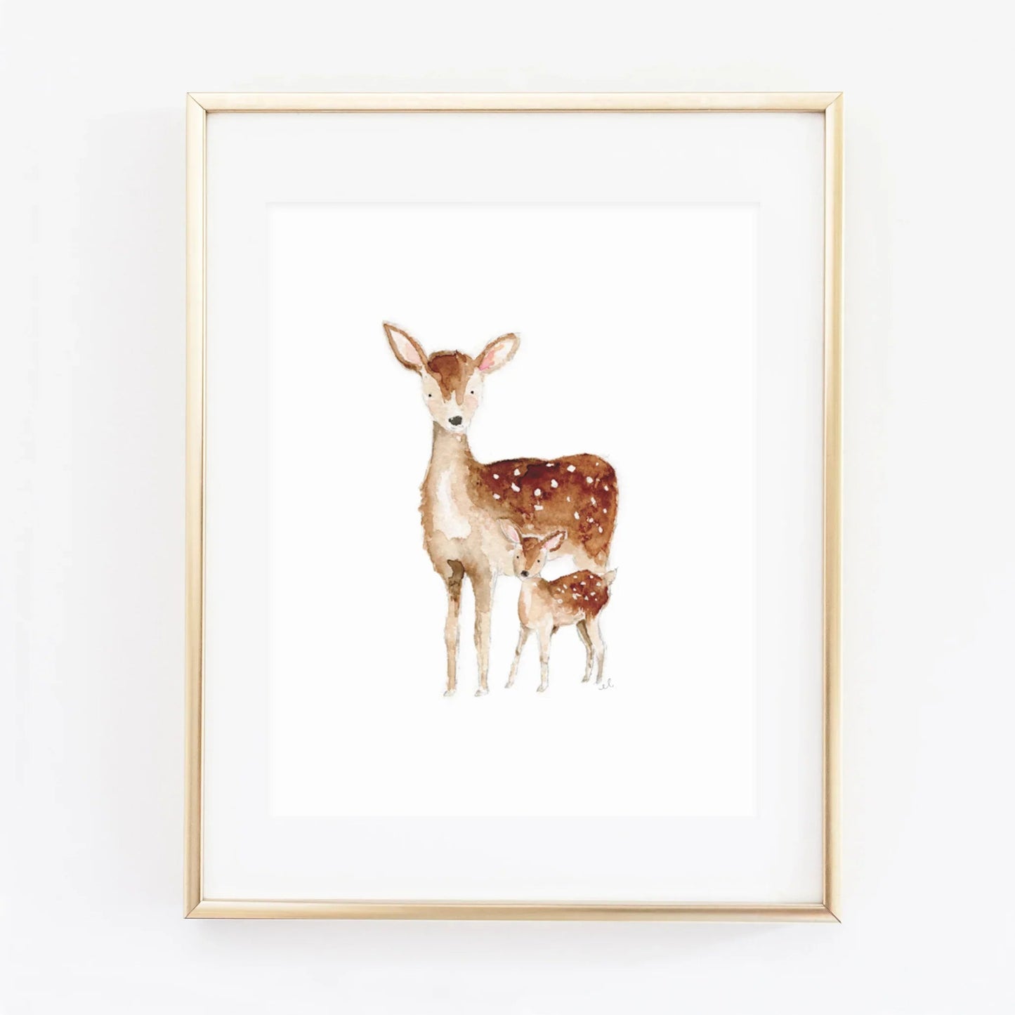 mama + baby deer watercolor wall art print