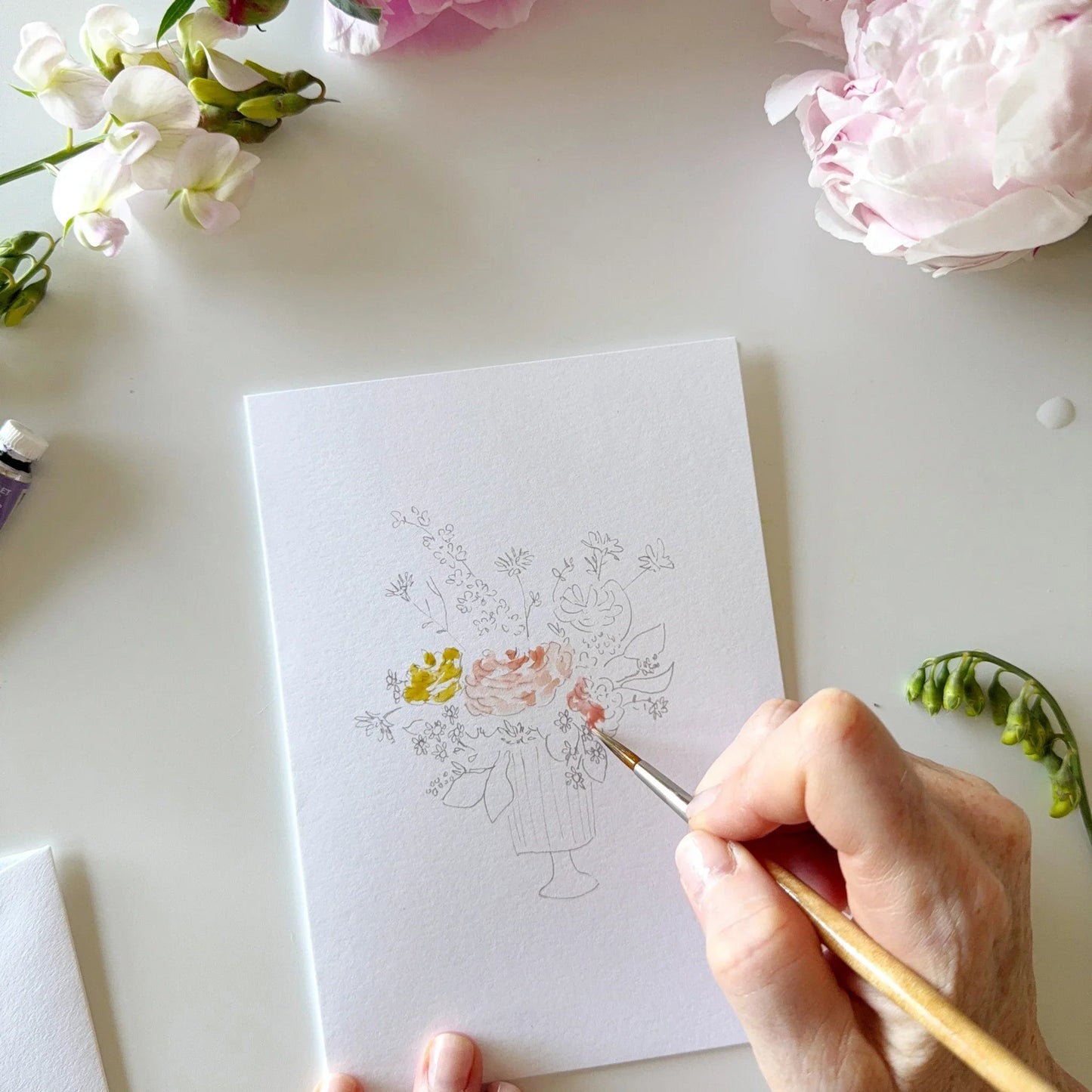 bouquets paintable watercolor notecard set