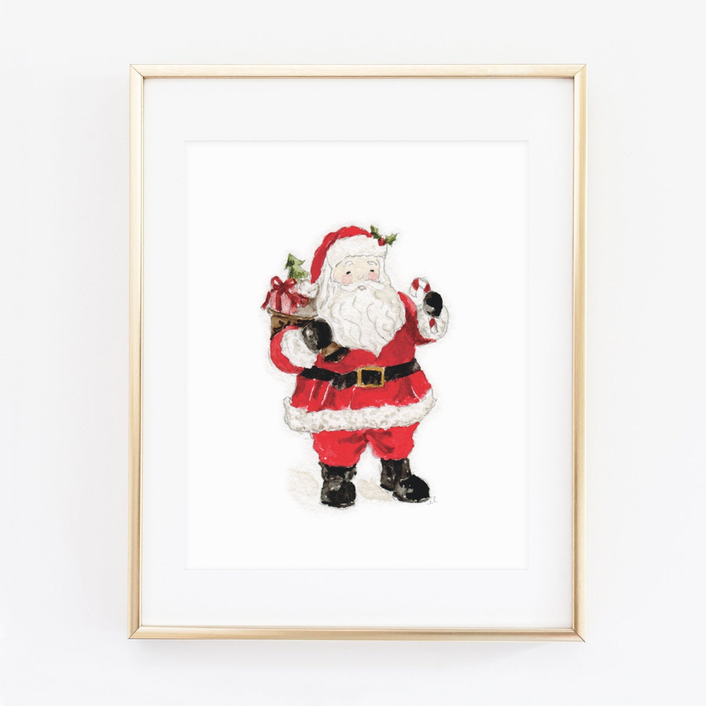 santa watercolor wall art print