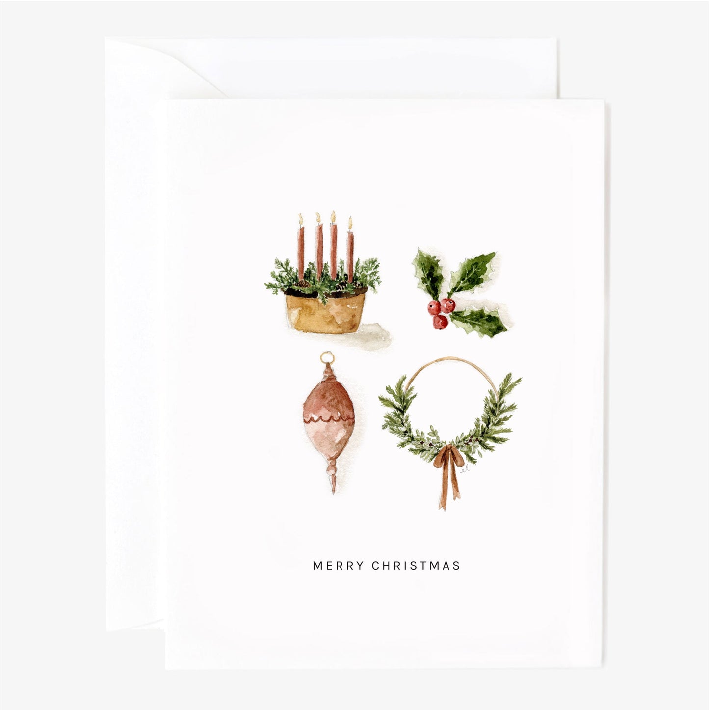 Yuletide Watercolor Christmas Card, Blank Inside