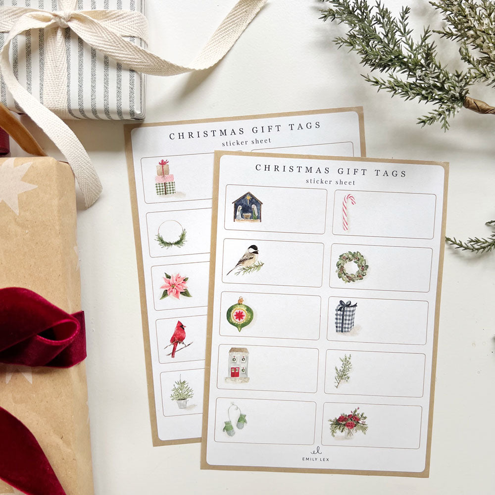 christmas gift tag sticker sheets