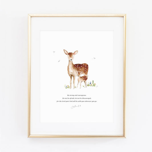 joshua 1:9 mama + baby deer scripture print