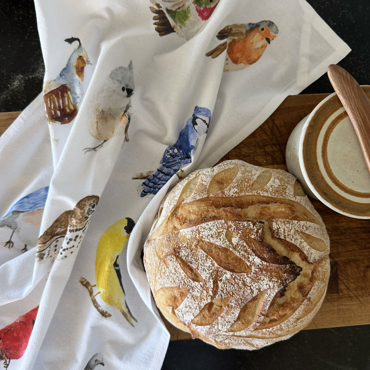 birds cotton flour sack tea towel