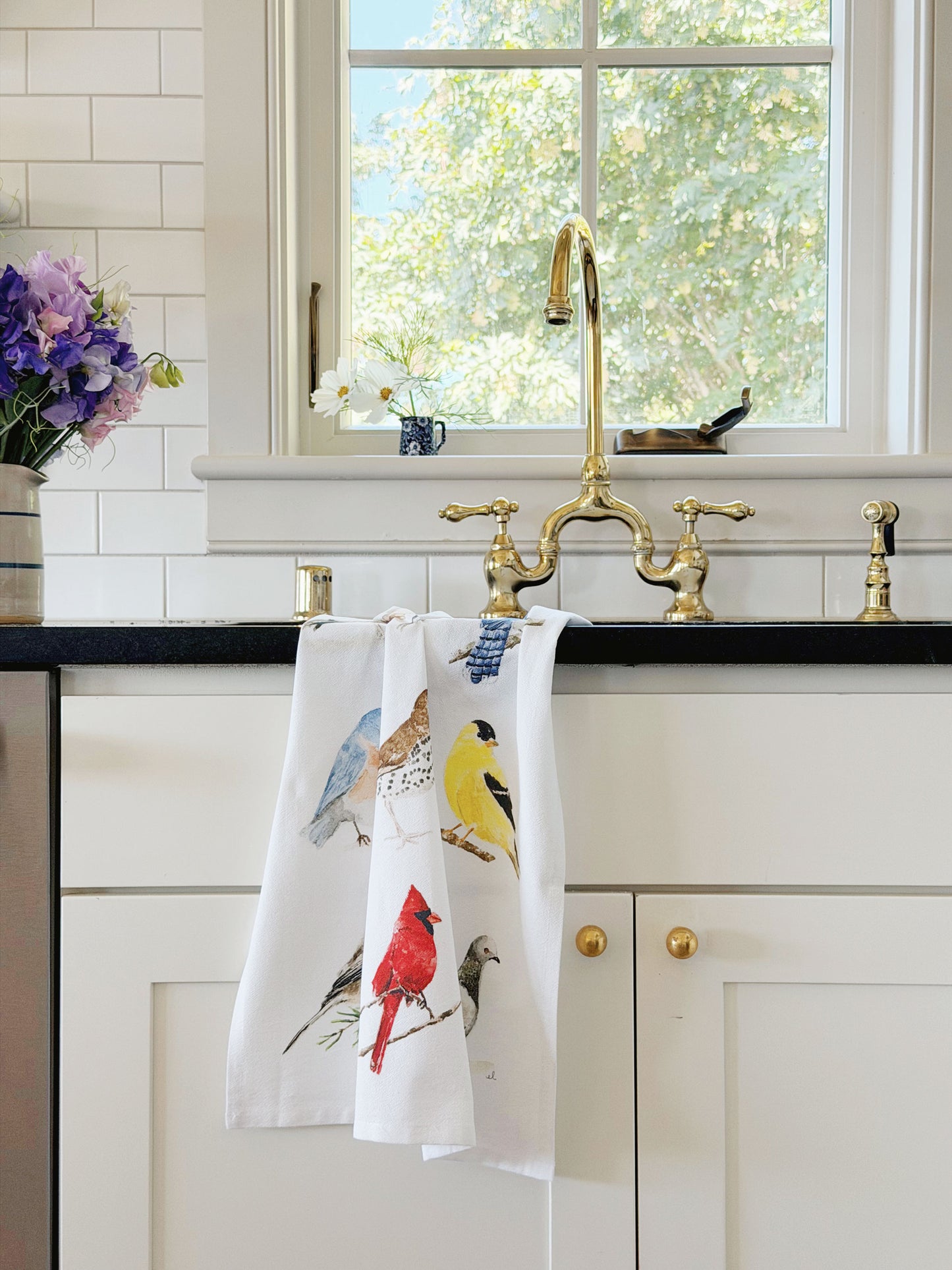 birds cotton flour sack tea towel