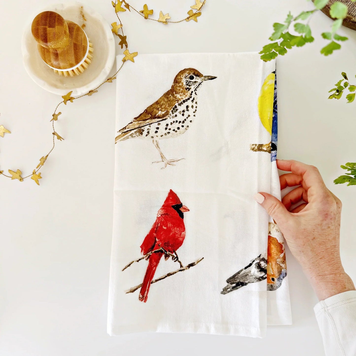birds cotton flour sack tea towel