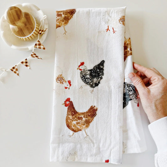 chickens cotton flour sack tea towel