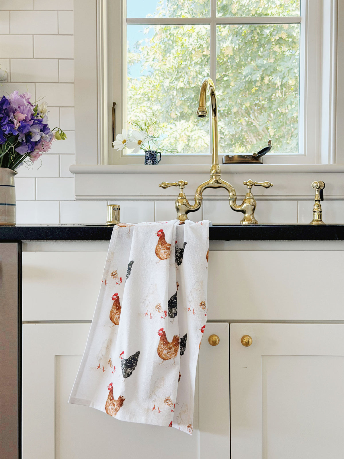 chickens cotton flour sack tea towel