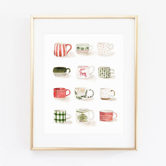 christmas mugs art print