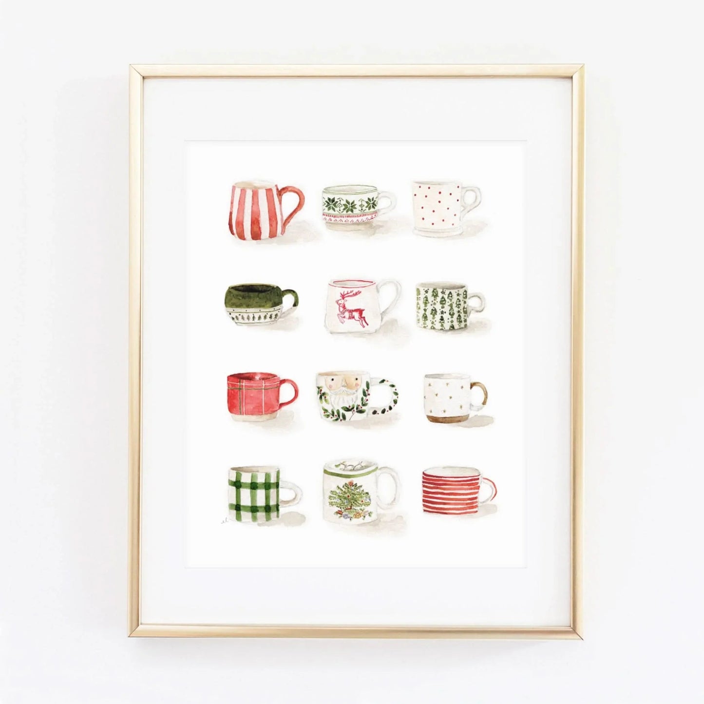 christmas mugs watercolor wall art print