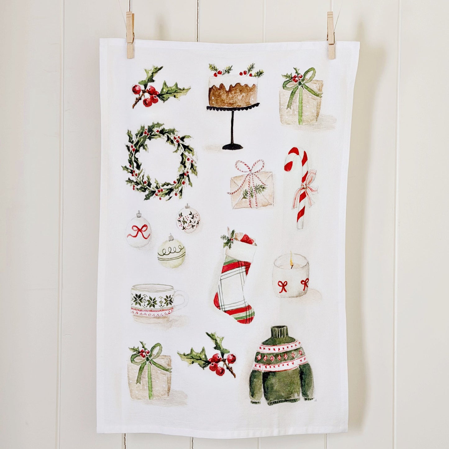 classic christmas cotton tea towel