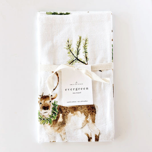evergreen christmas cotton flour sack tea towel