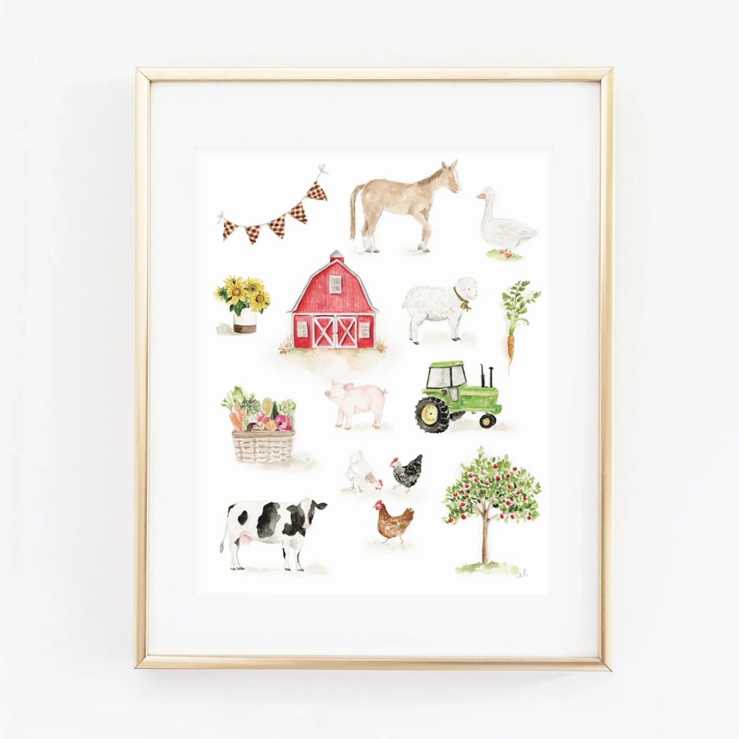 farm collection watercolor wall art print
