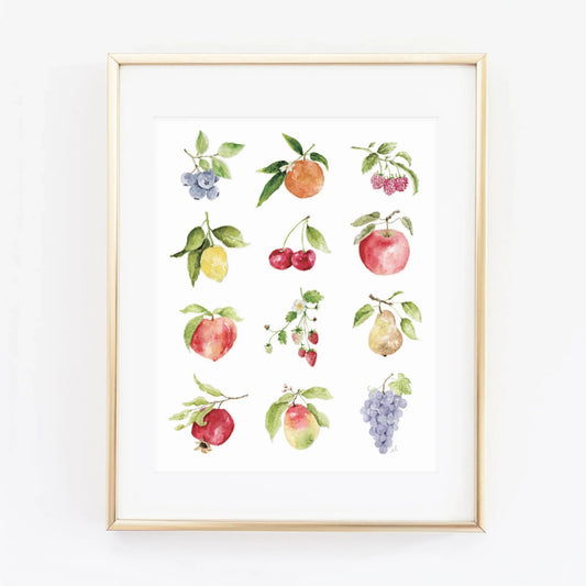 fruit collection watercolor wall art print