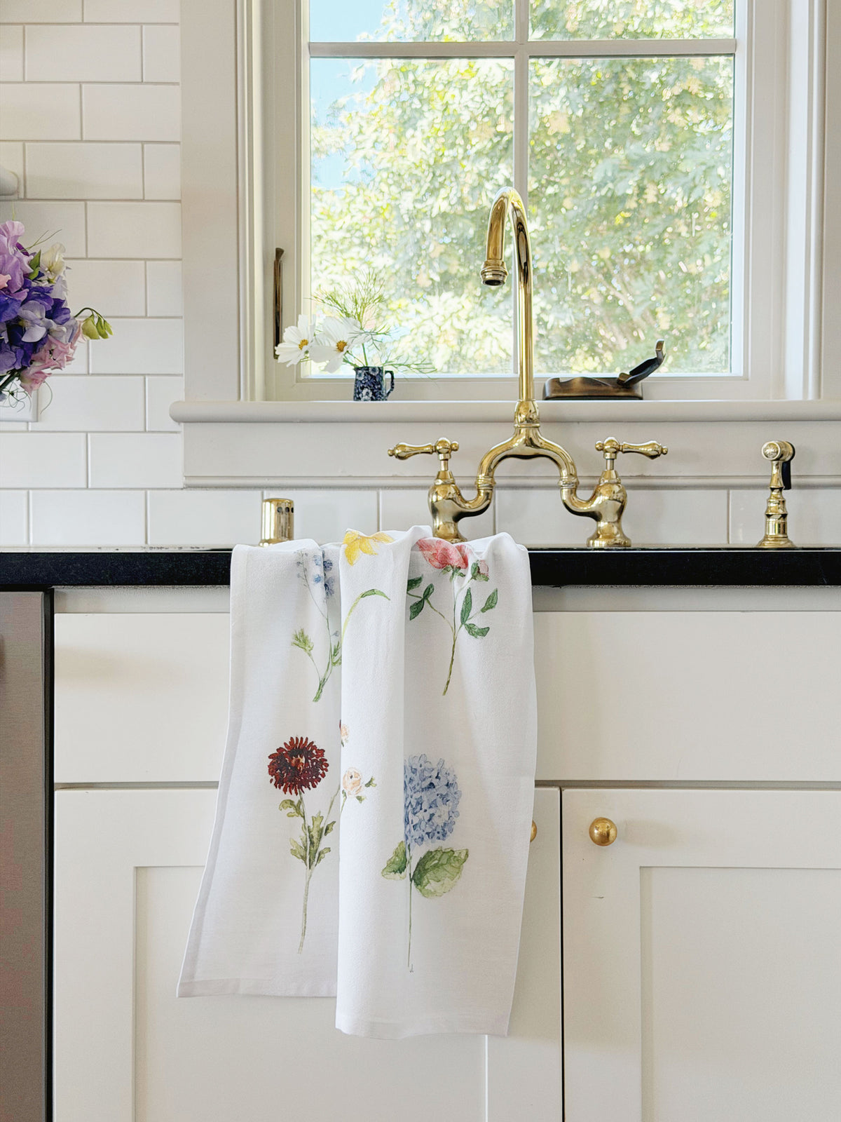 garden flowers cotton flour sack tea towel