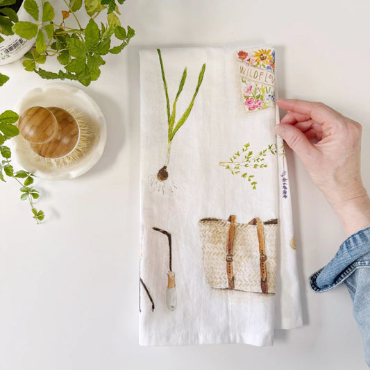 garden cotton flour sack tea towel