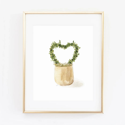 heart topiary watercolor wall art print