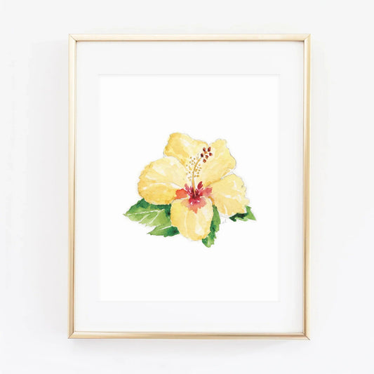 hibiscus tropical watercolor wall art print
