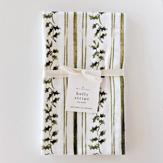 holly stripe cotton tea towel