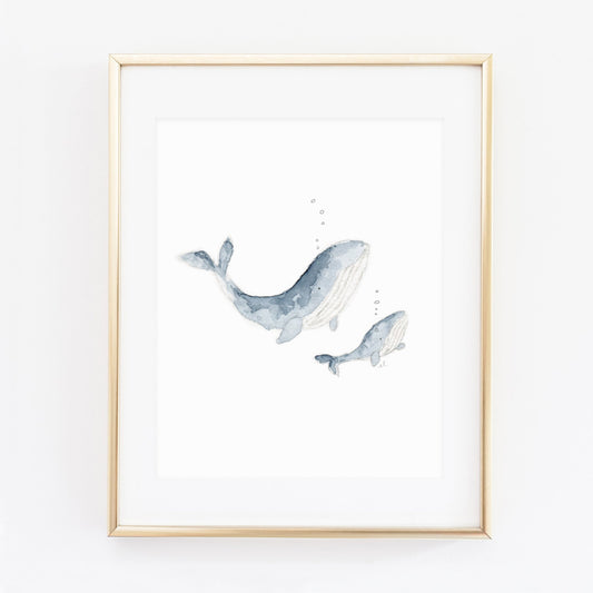 mama + baby whale art print