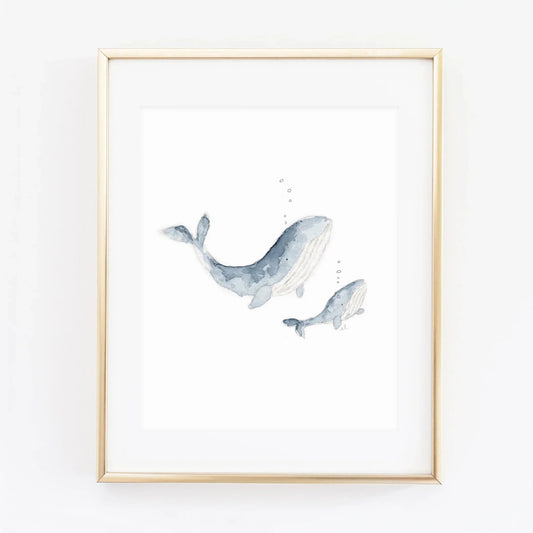 mama + baby whale watercolor wall art print