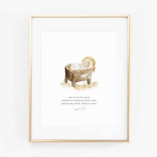 isaiah 9:6 manger baby scripture print