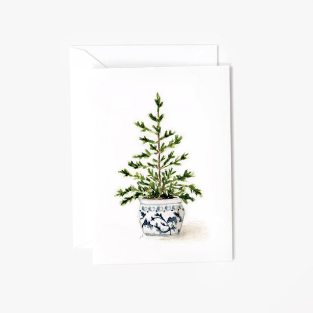 blue potted tree mini enclosure notecard
