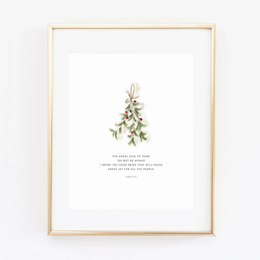 luke 2:10 mistletoe scripture print - emily lex studio