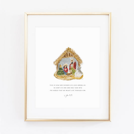 1 john 4:9 nativity ornament scripture print