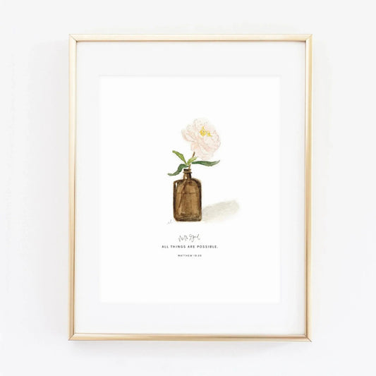 matthew 19:26 peony scripture print - emily lex studio