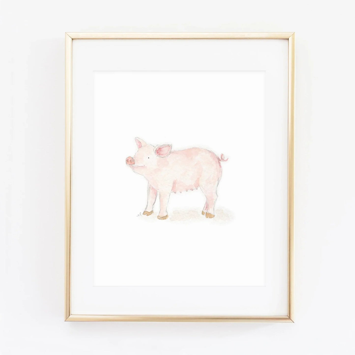 pig farm animal watercolor wall art print