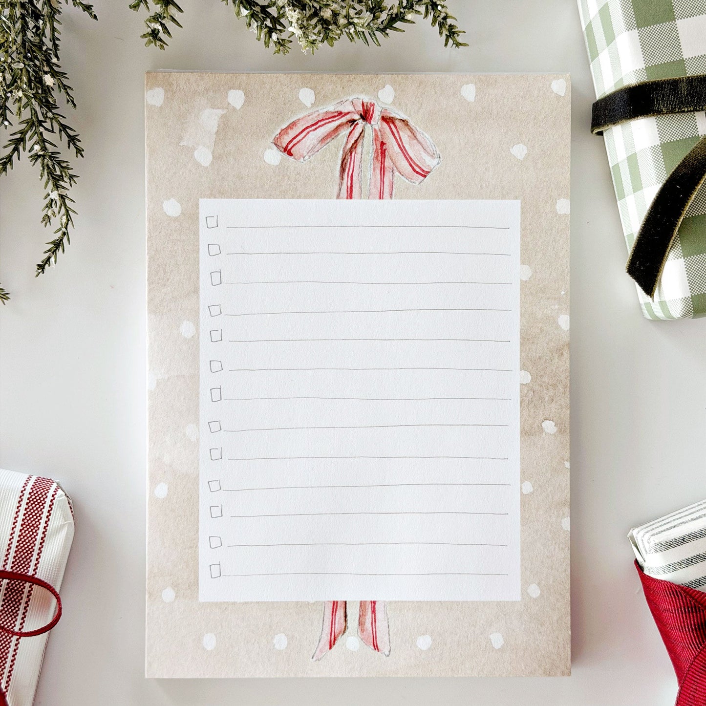 pink bow checklist notepad