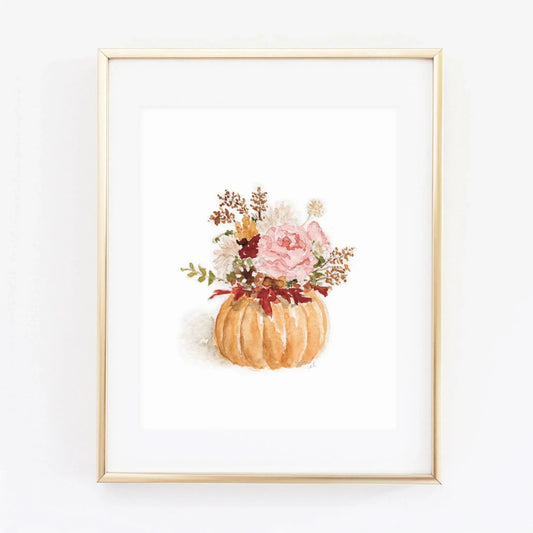 pumpkin bouquet watercolor wall art print