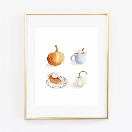pumpkin season watercolor wall art print