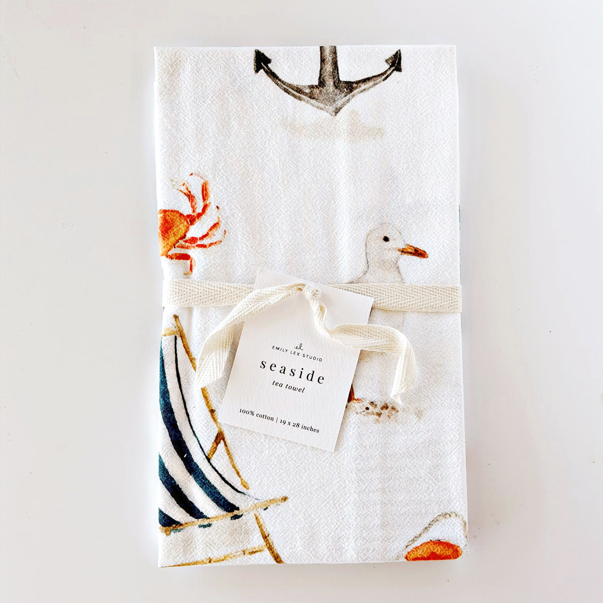 seaside cotton flour sack tea towel