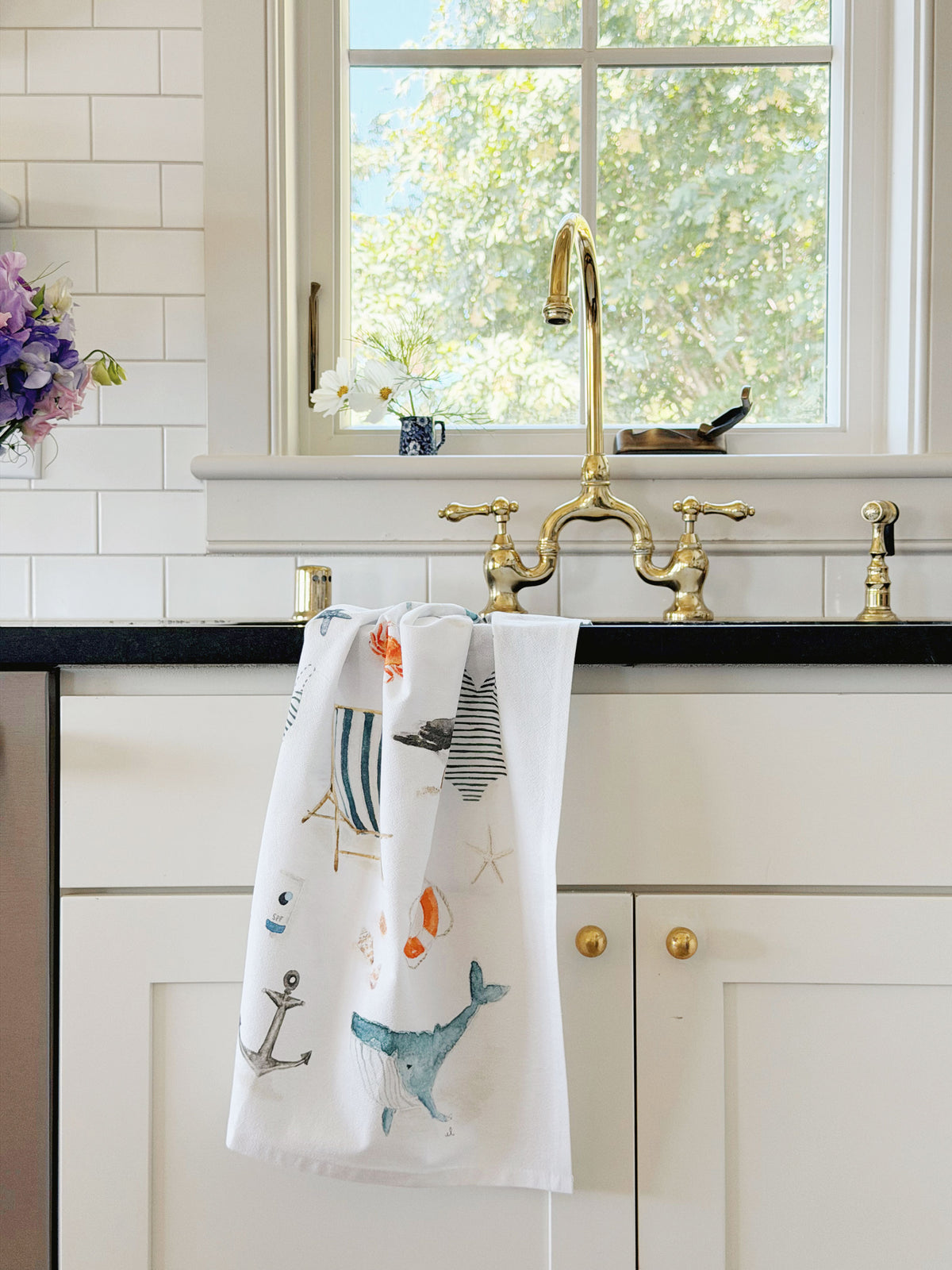 seaside cotton flour sack tea towel