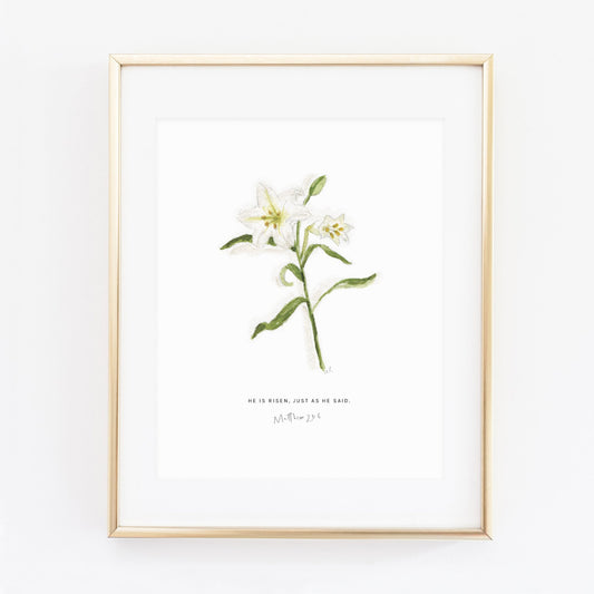 matthew 28:6 easter lily scripture print