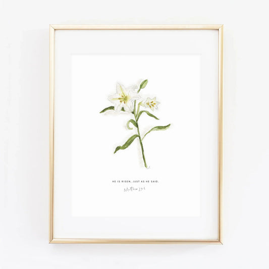 matthew 28:6 easter lily scripture print