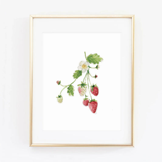 strawberry watercolor fruit wall art print