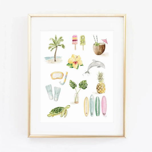 tropical collection watercolor wall art print
