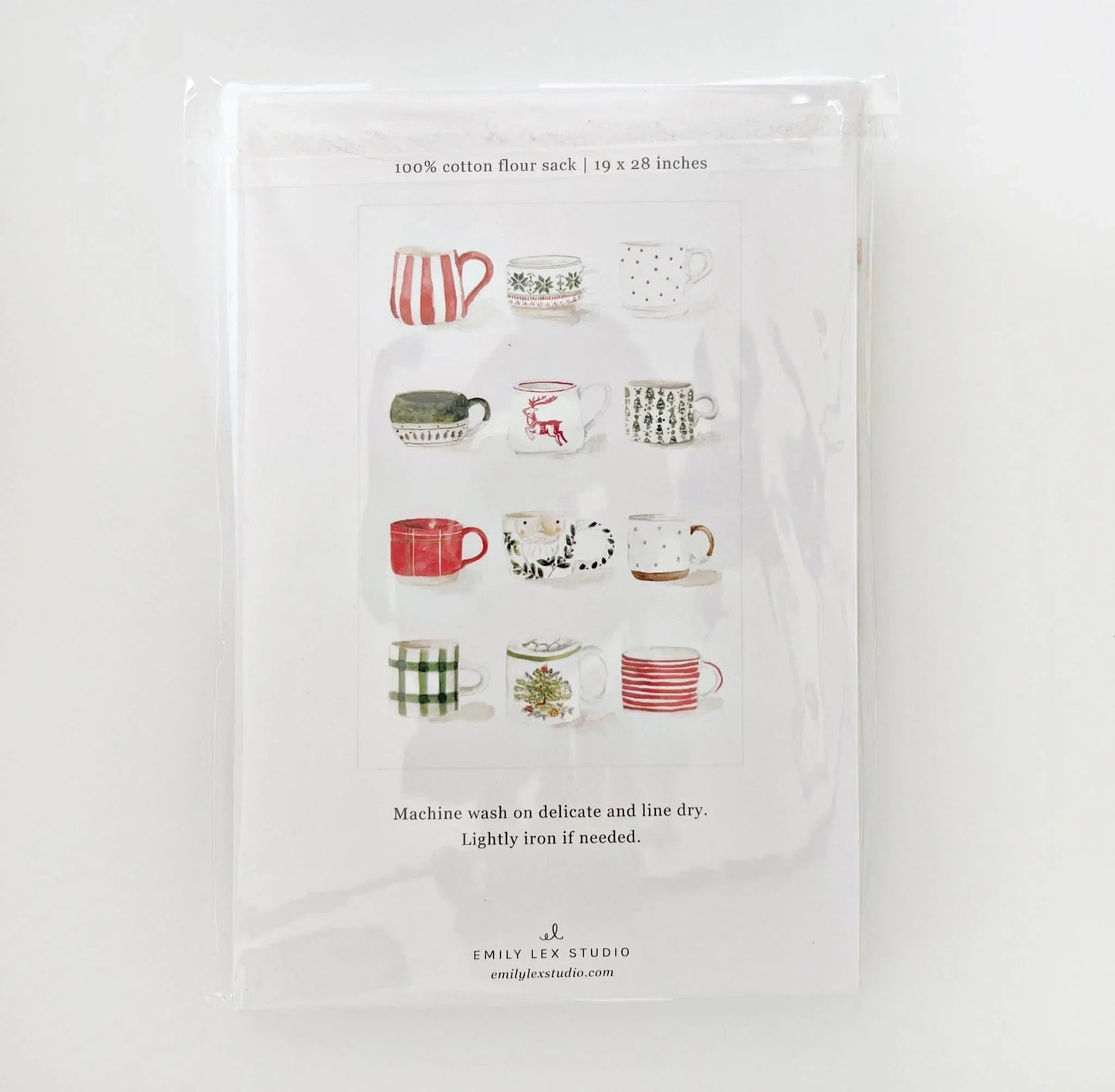 christmas mugs cotton flour sack tea towel