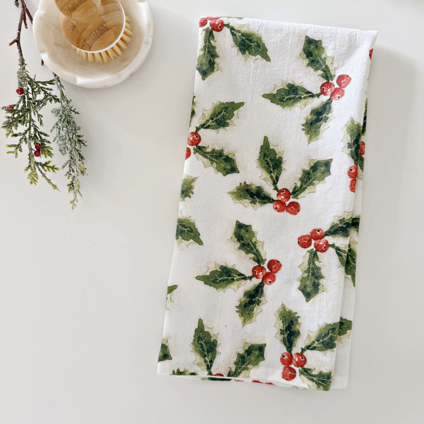 holly berry tea towel