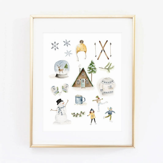 winter collection watercolor wall art print