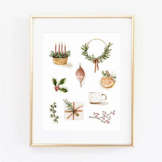 yuletide watercolor wall art print