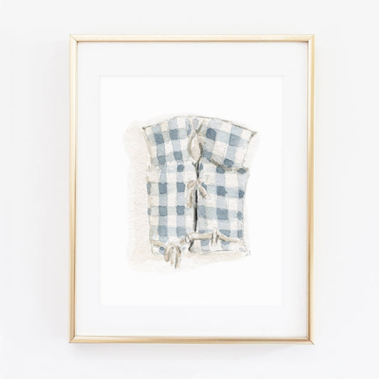 blue gingham boat coat art print