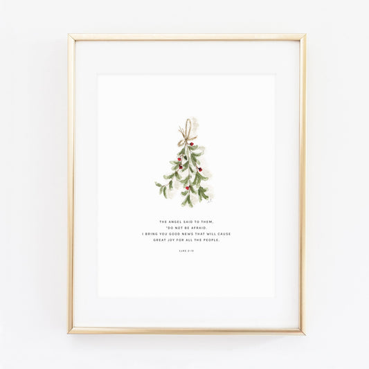 luke 2:10 mistletoe scripture print